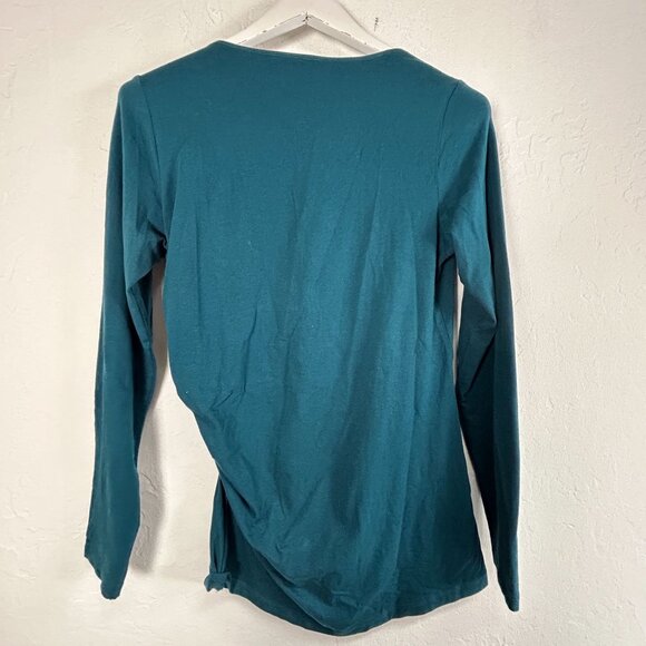 CAbi Womens Teal Blue Diamond Faux Wrap Surplice Blouse Top Large Stretch Casual - Picture 2 of 9